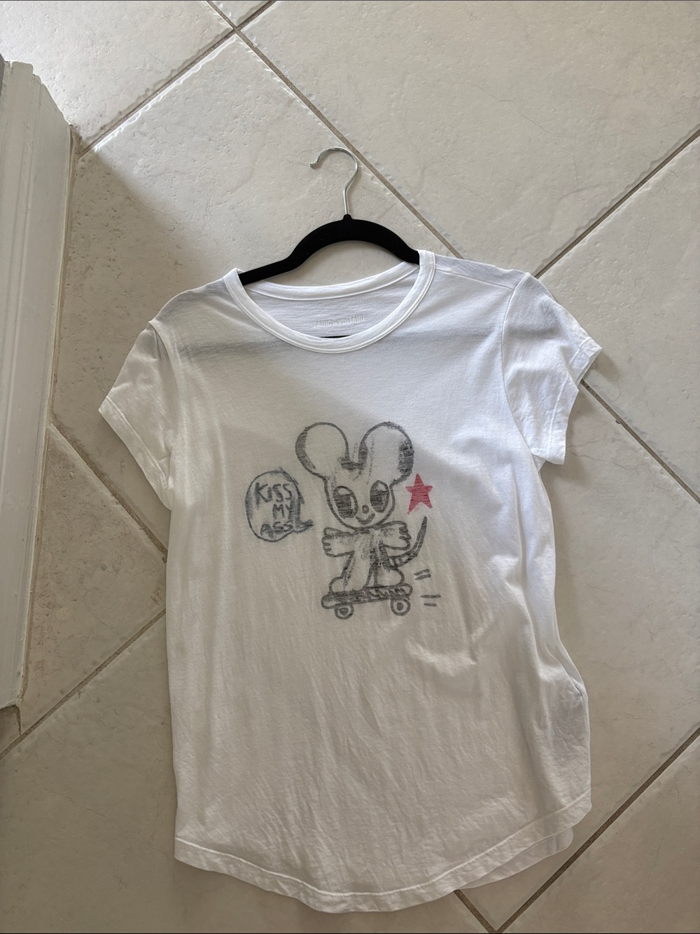 Zadig & Voltaire White women Graphic Tee with Skateboard Mouse